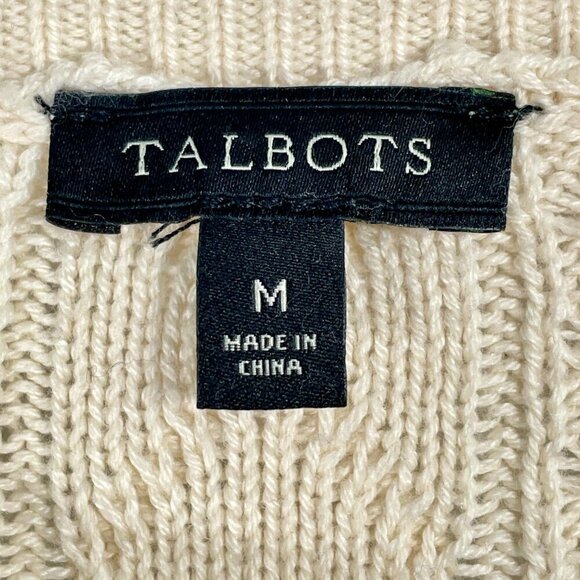 Talbots Cotton Cashmere Cable Knit Peplum Striped Sweater Navy & Cream Size M - Picture 5 of 11
